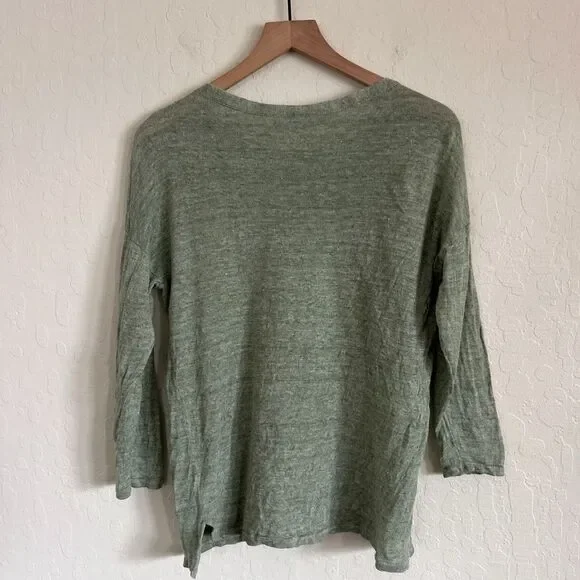 J. McLaughlin 100% Linen Alva Crew Neck Pullover Lightweight Sweater Small Green - Picture 7 of 7